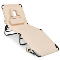 Arlmont & Co. Beach Chaise Lounge Chair With Face Hole Pillows & 5-position Adjustable Backrest by Arlmont & Co.