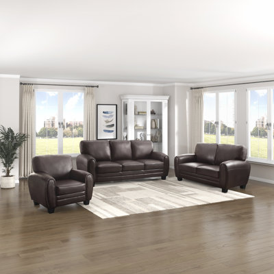 Janyse Manwi Modern & Contemporary Faux Leather 3-Piece Living Room Set with Complete Seating, Exposed Faux Wood Feet & Loose Cushions by Ebern Designs