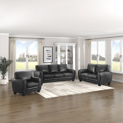 Janyse Manwi Modern & Contemporary Faux Leather 3-Piece Living Room Set with Complete Seating, Exposed Faux Wood Feet & Loose Cushions by Ebern Designs