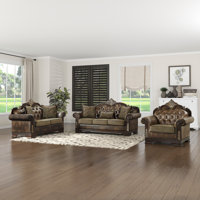 Vega Traditional Faux Leather & Microfiber 3-Piece Living Room Set with Button Tufting, Nailhead Trim & Reversible Seat Cushions by Astoria Grand