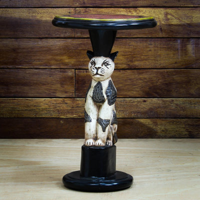 Trinx Handmade Bush Cat Wood Accent Table by Trinx