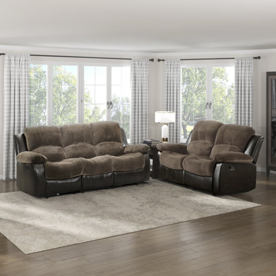 Suisun Traditional Textured Microfiber & Faux Leather 2-Piece Living Room Set with Manual Double Recline, Two-Tone Upholstery & Pocket Coil Comfort by Latitude Run