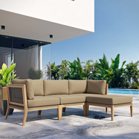 Modway Clearwater Outdoor Patio Teak Wood 4-Piece Sectional Sofa