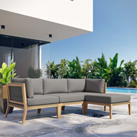 Modway Clearwater Outdoor Patio Teak Wood 4-Piece Sectional Sofa