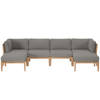 Modway Clearwater Outdoor Patio Teak Wood 6-Piece Sectional Sofa by Modway