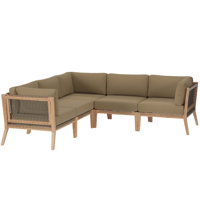 Modway Clearwater Outdoor Patio Teak Wood 5-Piece Sectional Sofa