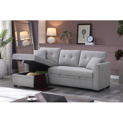 81.5" Wide Reversible Fabric Sectional Sleeper Sofa (Pull-Out Bed) With Storage Chaise by Latitude Run