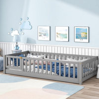 Finka Kids Floor Platforms Bed With Fence and Door by Harriet Bee