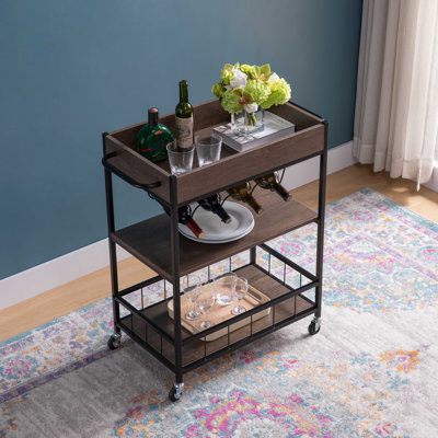 Fielding Bar Cart,Rolling Kitchen Cart with Three Tier Storage and Four Wine Bottle Rack by 17 Stories