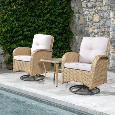 Gaetanino Swivel PE Wicker Rattan Outdoor Rocking Chairs Set with Side Table (2 chairs and 1 side table) by Red Barrel Studio