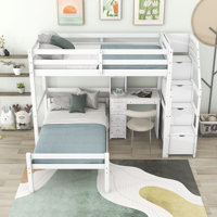 Franciscka Twin over Twin 3 Drawer L-Shaped Bunk Beds with Built-in-Desk by Harriet Bee by Harriet Bee