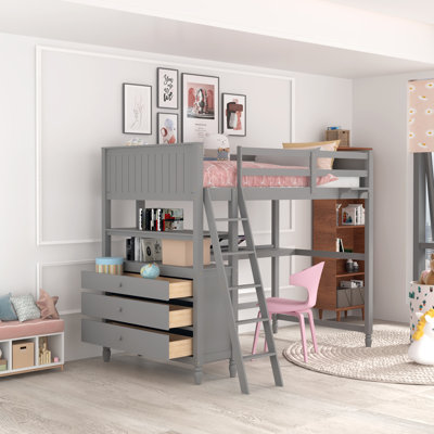 Flournory Twin 3 Drawer Loft Bed with Built-in-Desk by Harriet Bee by Harriet Bee