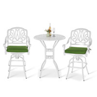 Giligia 3-Piece Patio Swivel Bar Stools Set, All Weather Cast Aluminum Outdoor Bar Height Bistro Set with 2 Cushioned Bar Chairs & 30.98" High Bar Tab