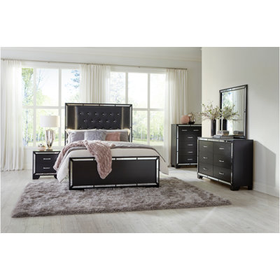 Jacquon Leather LED Panel Bedroom Set King 4 Piece: Bed, Dresser, Mirror, Nightstand by Rosdorf Park