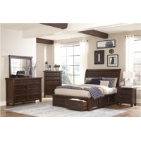 Cristina Brown Sleigh Bedroom Set Queen 4 Piece: Bed, Dresser, Mirror, Nightstand by Wildon Home