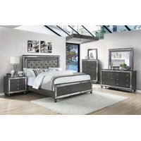 Ellada Gray LED Upholstered Panel Bedroom Set Special 3 Piece: Bed, 2 Nightstands by House of Hampton