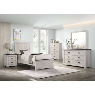 Amy-Anne Cream/Brown Panel Bedroom Set Special Queen 3 Piece: Bed, 2 Nightstands by August Grove