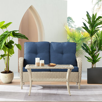 Gaetanino 2 Piece Rattan Sofa Seating Group with Cushions