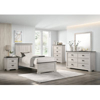 Amberlynne Cream/Brown Panel Bedroom Set Special King 6 Piece: Bed, Dresser, Mirror, 2 Nightstands, Chest by August Grove