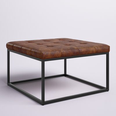 Prosperie 28.1" Wide Industrial Square Faux Leather Ottoman Coffee Table with Metal Frame by Trent Austin Design
