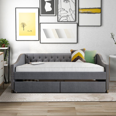 Karl Modern Elegant Full Size Upholstered Daybed with Two Underbed Drawers by Wildon Home