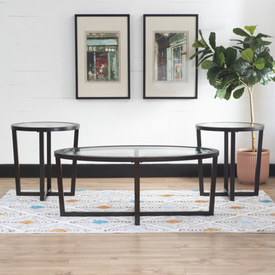 Athenia 3 Piece Glass Top Living Room Oval Table Set by Wade Logan