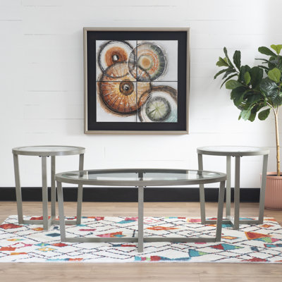 Athenia 3 Piece Glass Top Living Room Oval Table Set by Wade Logan
