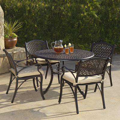 Aref Cast Aluminum Patio Furniture Outdoor Dining Armchair with Cushion by Alcott Hill