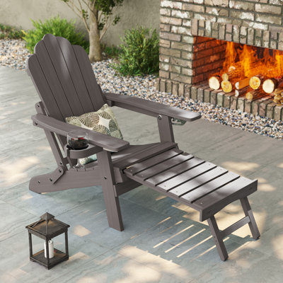 Dierker Plastic/Resin Folding Adirondack Chair  with Ottoman by Highland Dunes