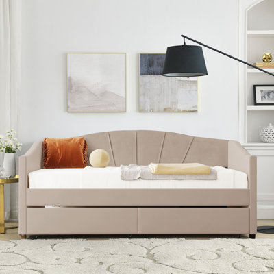Marlos Simple and Fashionable Twin Size Velvet Fabric Upholstered Daybed with Drawers and Center Support Legs by Everly Quinn