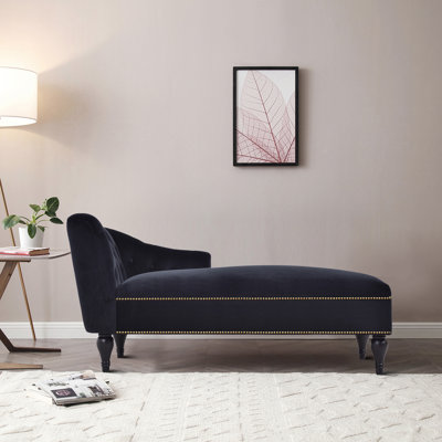 Fenja Indoor Velvet Upholstered Chaise Lounge Chair with Button Tufted Decoration and Nailhead Trim, Black by House of Hampton