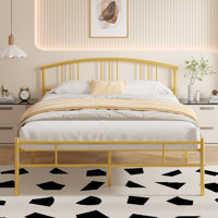 Firdavs Metal Platform Bed Frame with Curved Headboard, Steel Slat Support, No Box Spring Needed, Modern Glam Style by Harriet Bee