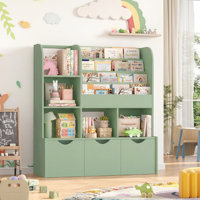 Annyah Toy Storage Organizer with 3 Removable Bins, Baby-Proof Bookshelf for Nursery & Playroom