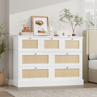 Joellen 44.5" W 7 Drawer Rattan Dresser, Wood Storage Chest of Drawers by Beachcrest Home