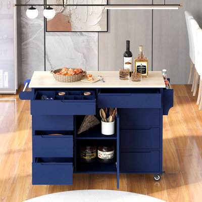 Kitchen Cart With Rubber Wood Countertop Kitchen Island White by Red Barrel Studio
