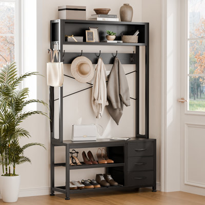 Gerzik 6-in-1 Hall Tree with Bench, Entryway Coat Rack with 7 Hooks, Shoe Storage, 3 Drawers, and Top Shelf, Entry Organizer for Hallway or Mudroom by 17 Stories