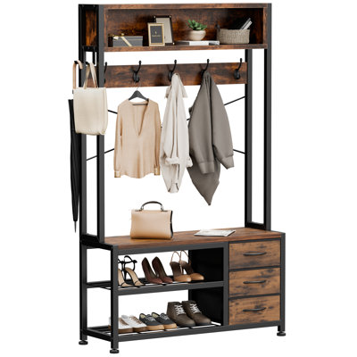 Gerzik 6-in-1 Hall Tree with Bench, Entryway Coat Rack with 7 Hooks, Shoe Storage, 3 Drawers, and Top Shelf, Entry Organizer for Hallway or Mudroom by 17 Stories