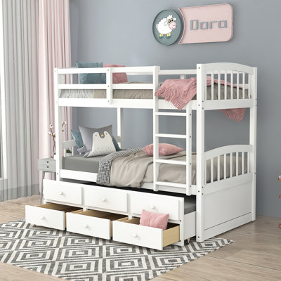 Haileyrose Twin over Twin 3 Drawer Solid Wood Standard Bunk Bed with Trundle by Harriet Bee by Harriet Bee
