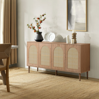 Emily Farmhouse 63"W Rattan Sideboard with Adjustable Shelves by Kelly Clarkson Home