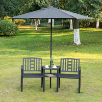 Metal Garden Bench with Middle Table and Umbrella Hole by Latitude Run