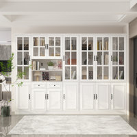 Brampt 78.7" H Multi-Section Pantry Cabinet with Glass Display Doors, Drawers & Closed Storage – White Finish by Ebern Designs