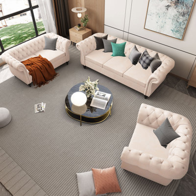 Evetta 3 Piece Velvet Living Room Set by House of Hampton