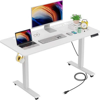 Kiaira 48" Electric Height Adjustable Standing Desk With 2 Usb Ports And 3 Power Outlets,2 Hooks, 4 Lockable Casters by Latitude Run