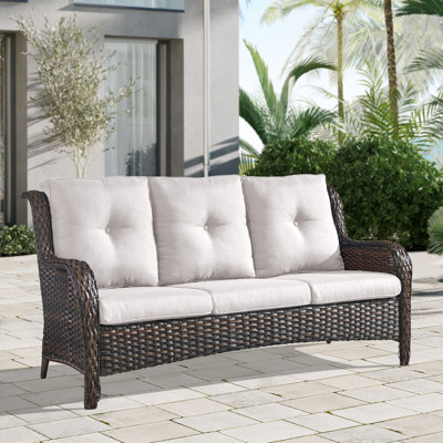 Bonia 75" Wide Outdoor Wicker Patio Sofa with Cushions by Wildon Home