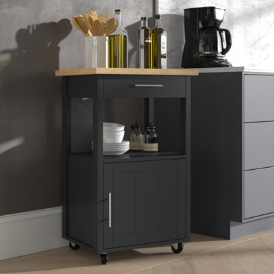 Arthalia Kitchen Island Cart With Storage,Rolling Kitchen Island Side Table On Wheels With Worktop,Single Door Storage Cabinet And Drawer For Kitchen, by Wade Logan