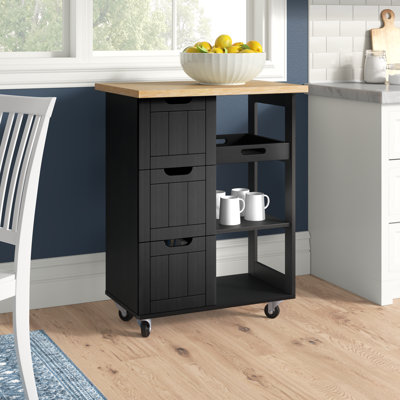 Amarieon Kitchen Island Cart With Storage,Rolling Kitchen Island Storage Cabinet,Side Table On Wheels With Worktop,3 Open Shelves And 3 Drawers For Ki by Lark Manor