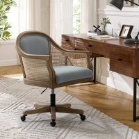 Ackeron Farmhouse Rattan Upholstered Office Task Chair with Solid Wood Arms and Base by Ophelia & Co.