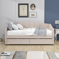 Twin Size 2 Drawers Upholstered Daybed with Wood Slat Support by Everly Quinn