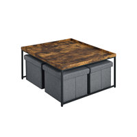 Aitor Black Wood Grain 5 Piece Coffee Table Set With Raised Edges by 17 Stories