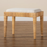 Colombano 23.8" Wide Rattan and Mahogany Wood Square Standard Ottoman